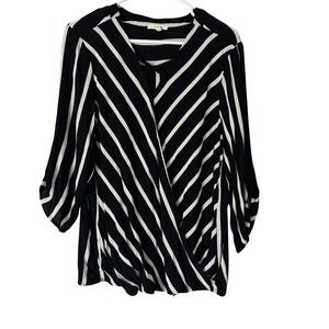 Maurice's Chic XL Black And White Striped 3/4 Sleeve Blouse